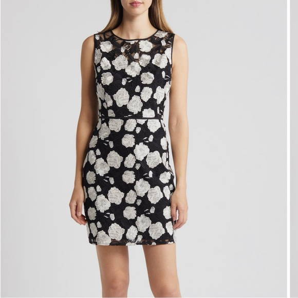 Sam Edelman Black White Floral Embroidered Lace Sheath Dress Size 8 NWOT - Picture 2 of 11
